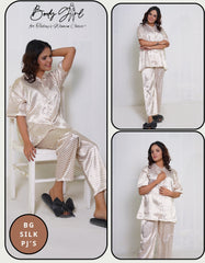 Body Girl Elegant Black Polka Dot Silk Pajama Set – 2-Piece Loungewear