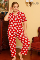 Body Girl Bold Red Floral Linen Pajama Set – Statement Style & Ultra-Soft Comfort Nightwear for Women