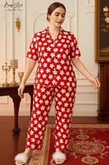 Body Girl Bold Red Floral Linen Pajama Set – Statement Style & Ultra-Soft Comfort Nightwear for Women