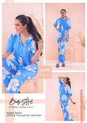 Body Girl Floral Printed Shirt & Trouser Night Wear For Girls & Women Free Size