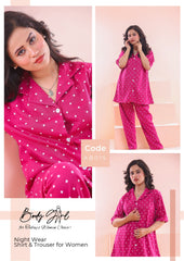 Body Girl Polka Dot Printed Shirt & Trouser Night Wear Set For Girls & Women Free Size