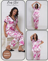 Body Girl Floral Printed Shirt & Trouser Night Wear For Girls & Women Free Size