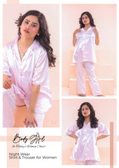 Body Girl Shirt & Trouser Night Wear For Girls & Women Free Size - Light Pink