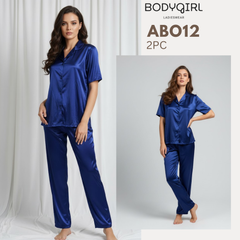 Silk Nightwear Set - 2 Piece Luxury Pajama with Piping Detail