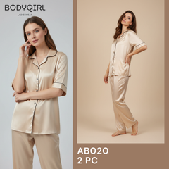Silk Nightwear Set - 2 Piece Luxury Pajama with Piping Detail