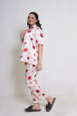 Body Girl BG Silk Pajama Set – Strawberry Print Satin Nightwear