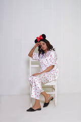 Body Girl Elegant White Pajama Set – 2-Piece Loungewear with Red Heart Print