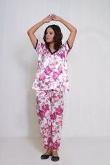 Body Girl Floral Printed Shirt & Trouser Night Wear For Girls & Women Free Size