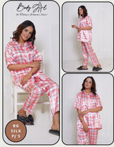 Body Girl Luxury Satin Checkered Pajama Set – Pink & White