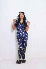 Body Girl Luxury Satin Floral Nightwear Set – Navy Blue