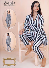 Body Girl Black Satin Stripe Wrap Top For Girls & Women Free Size