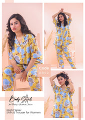 Body Girl Floral Printed Shirt & Trouser Night Wear For Girls & Women Free Size