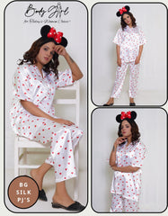 Body Girl Elegant White Pajama Set – 2-Piece Loungewear with Red Heart Print