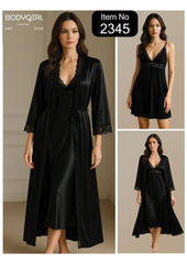 2-Piece Silk Nightwear Set with Robe
