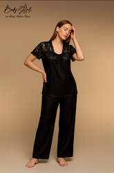 Body Girl Satin & Lace Pajama Set – Elegant Luxury Nightwear for Women