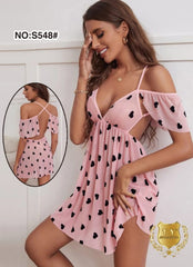 Body Girl New Heart Printed Night Dress For Girls & Women Free Size