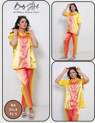 Body Girl Vibrant Yellow-Orange 2-Piece Trouser Shirt Set for Stylish Comfort