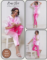 Body Girl Women's Satin Pajama Set - Pink & White