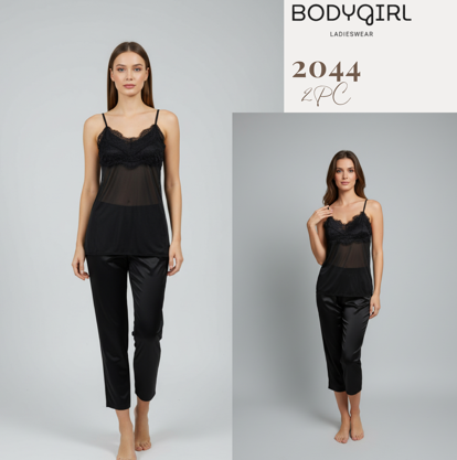 Silk Nightwear Set - 2 Piece Luxury Lace Cami & Pants