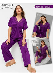 Silk Nightwear Set - 2 Piece Luxury V-Neck Pajama Set for Women