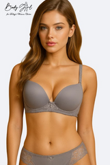 Body Girl Grey Lace Detail Push-Up Bra – Elegant & Supportive Everyday Lingerie✨ Elevate your lingerie collection with the Body Girl Grey Lace Detail Push-Up Bra, designed to give a flattering lift, elegant coverage, and unmatched comfort. Its sophisticated grey tone pairs perfectly with delicate lace, creating a timeless and feminine look.  🌿 Elegant Design Meets Comfort  Chic grey shade that blends beautifully under most outfits 👚  Molded push-up cups for a natural lift and defined shape  Elegant lace d