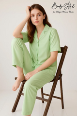 Body Girl Premium Mint Green Linen Pajama Set – Soft, Elegant & Comfortable Women’s Nightwear