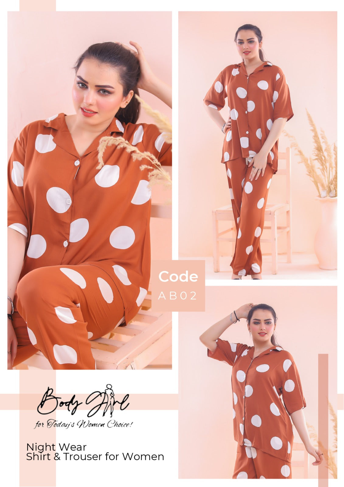 Body Girl Floral Printed Shirt & Trouser Night Wear For Girls & Women Free Size