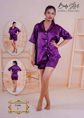 Body Girl Print Pajama Set, Short Sleeve Buttons Top & Elastic Waistband Shorts, Women's Sleepwear & Loungewear