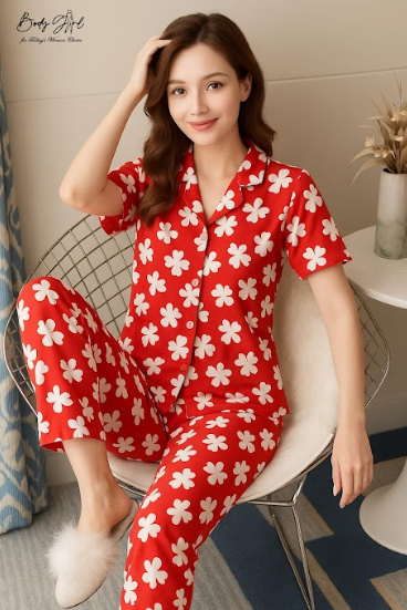 Body Girl Bold Red Floral Linen Pajama Set – Statement Style & Ultra-Soft Comfort Nightwear for Women