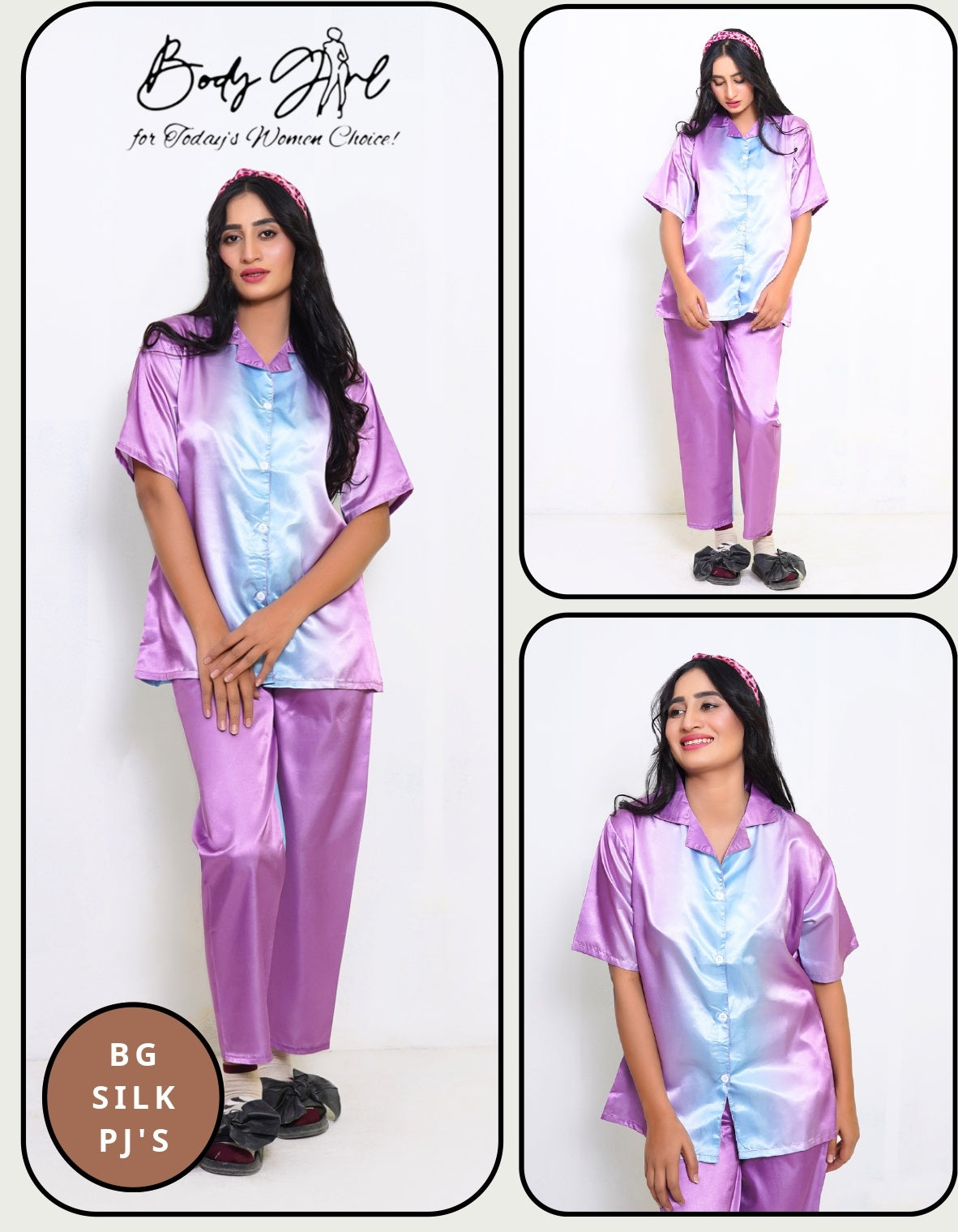 Body Girl Luxury BG Silk Pajama Set – Purple & Blue Ombre Sleepwear