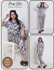 Body Girl Stylish Black & White Tunic Dress 2-Piece Pajama Set