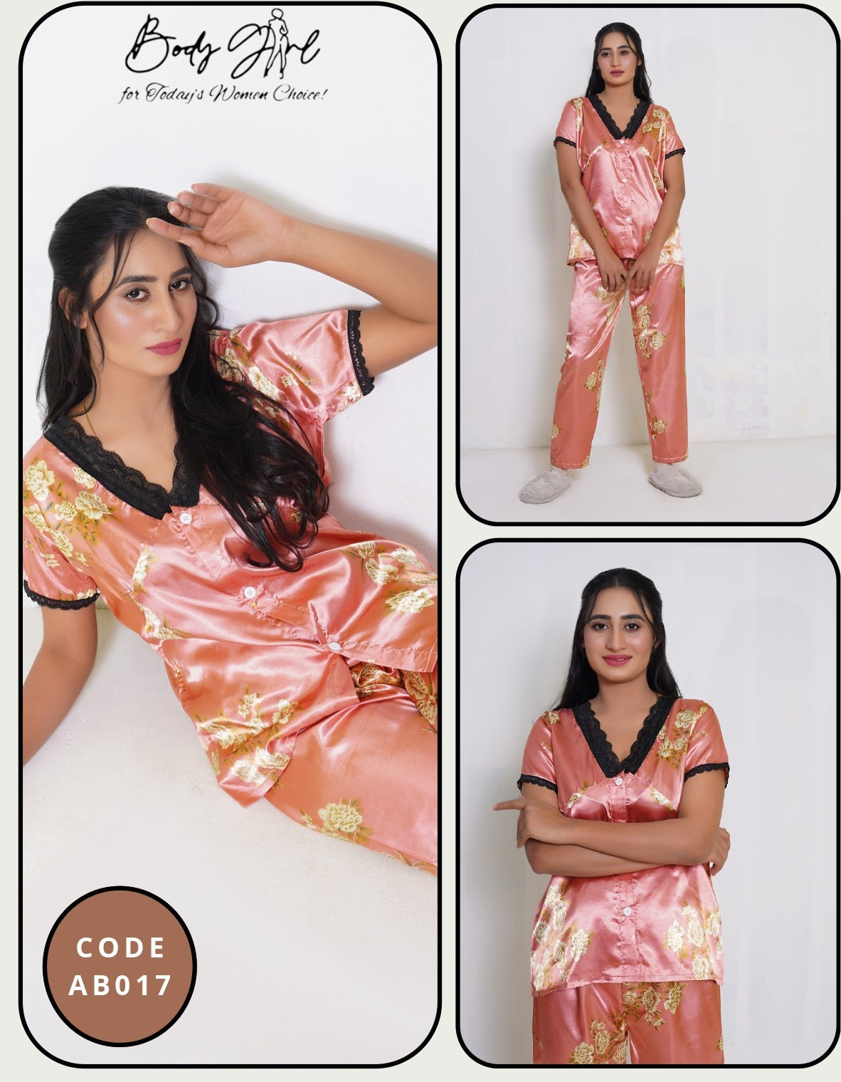 Body Girl Women’s 2-Piece Nightwear Set – Orange Printed Pajama & Top | Soft & Comfortable Sleepwear