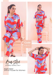 Body Girl Floral Printed Shirt & Trouser Night Wear For Girls & Women Free Size