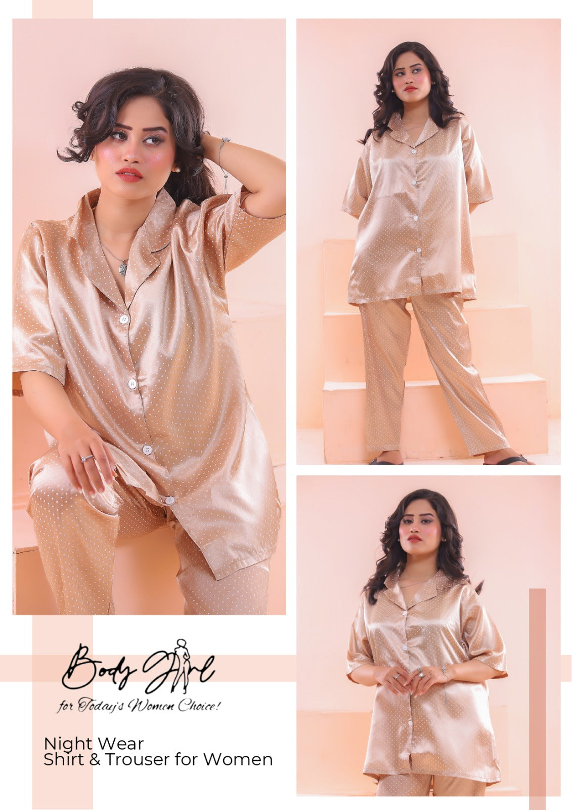 Body Girl Shirt & Trouser Nightwear For Girls & Women Free Size - Skin Color