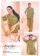 Body Girl Floral Printed Shirt & Trouser Night Wear For Girls & Women Free Size
