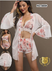 Body Girl Soft Mesh Erotic 3 Pcs Lingerie Set For Girls & Women