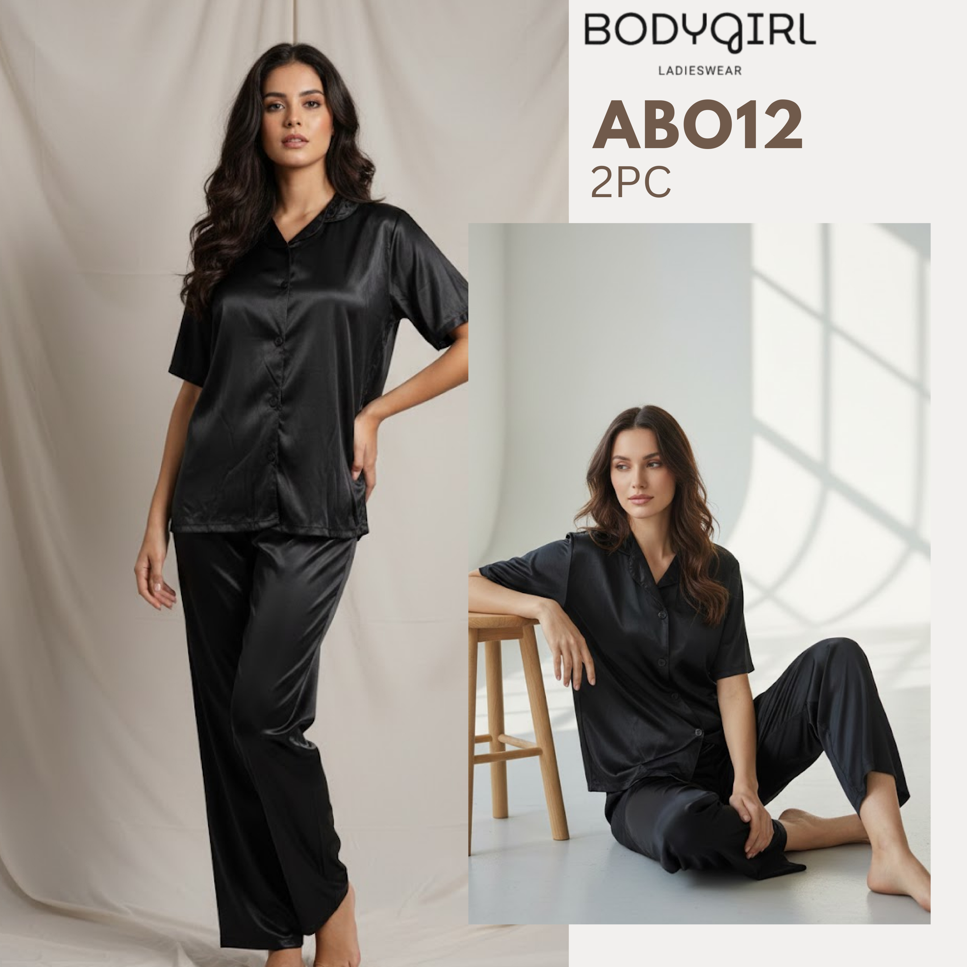  Silk Nightwear Set - 2 Piece Luxury Pajama with Piping Detail