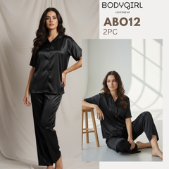  Silk Nightwear Set - 2 Piece Luxury Pajama with Piping Detail
