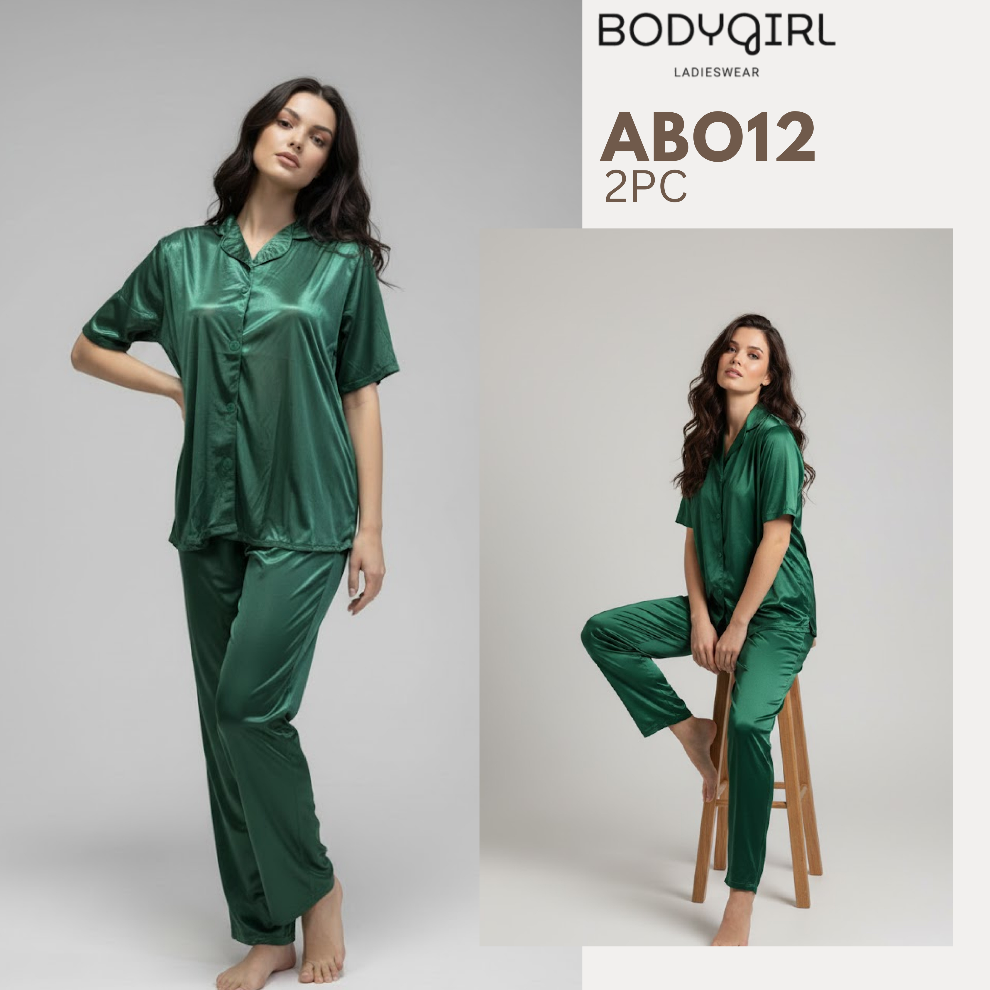  Silk Nightwear Set - 2 Piece Luxury Pajama with Piping Detail