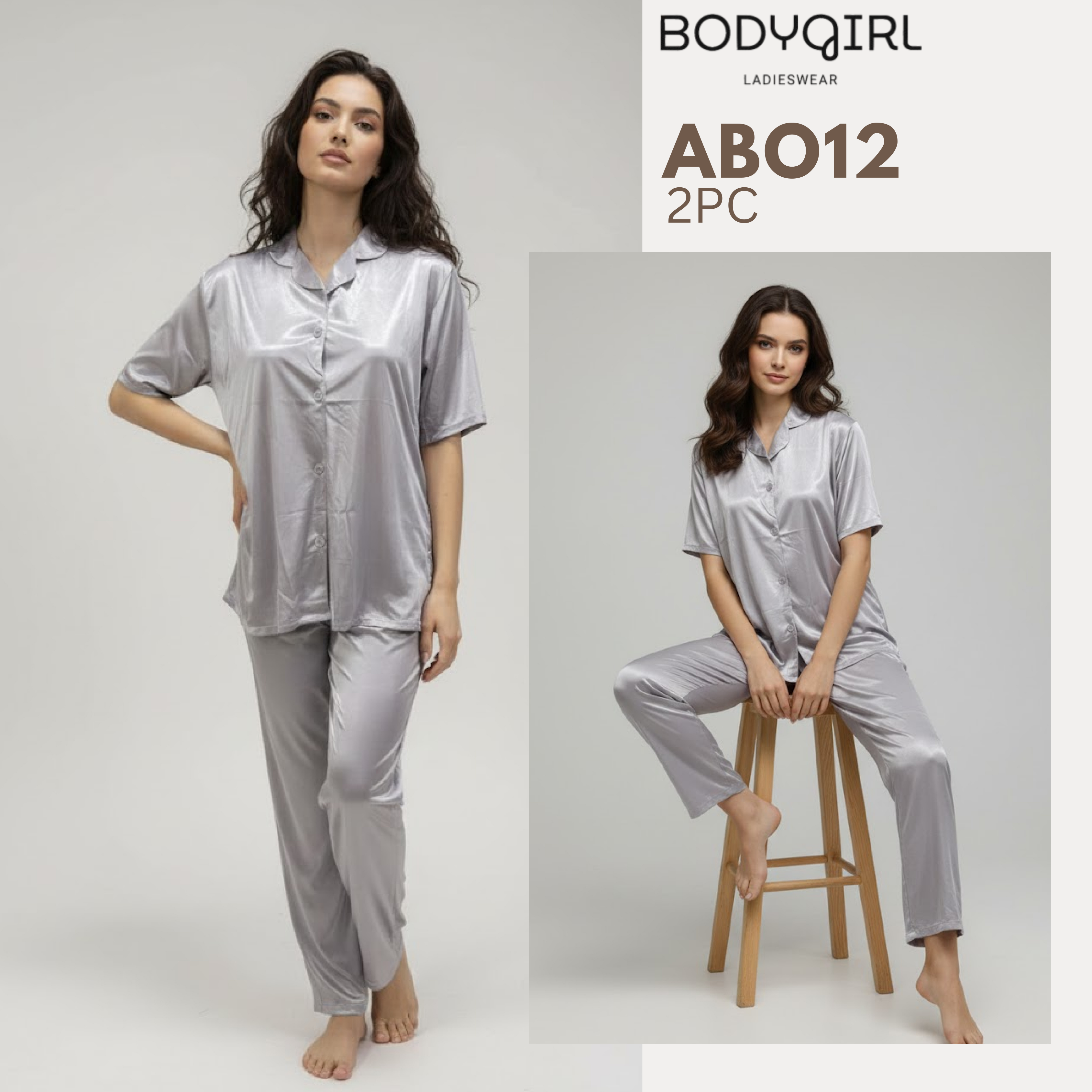  Silk Nightwear Set - 2 Piece Luxury Pajama with Piping Detail