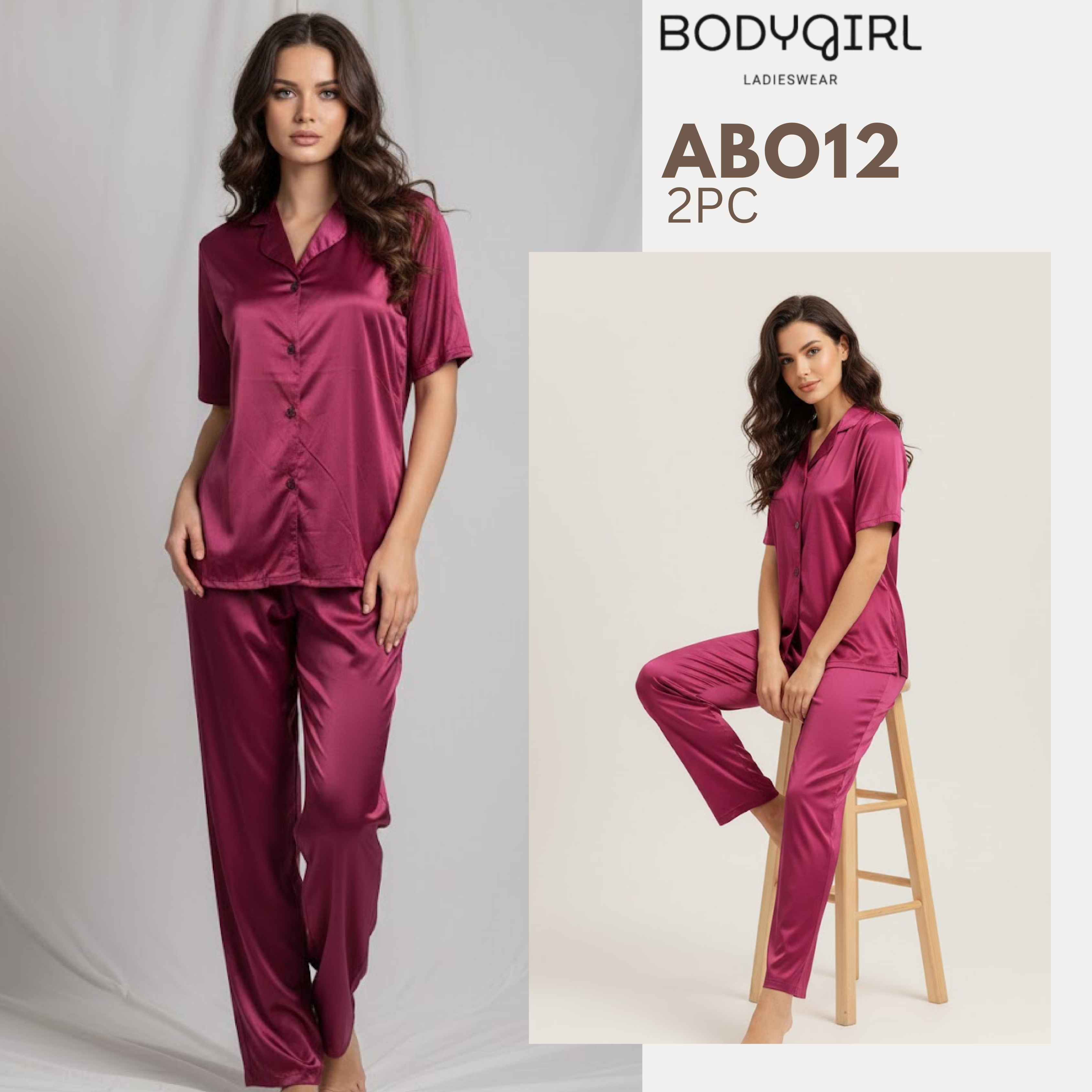  Silk Nightwear Set - 2 Piece Luxury Pajama with Piping Detail