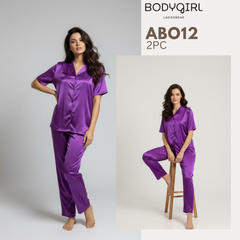  Silk Nightwear Set - 2 Piece Luxury Pajama with Piping Detail