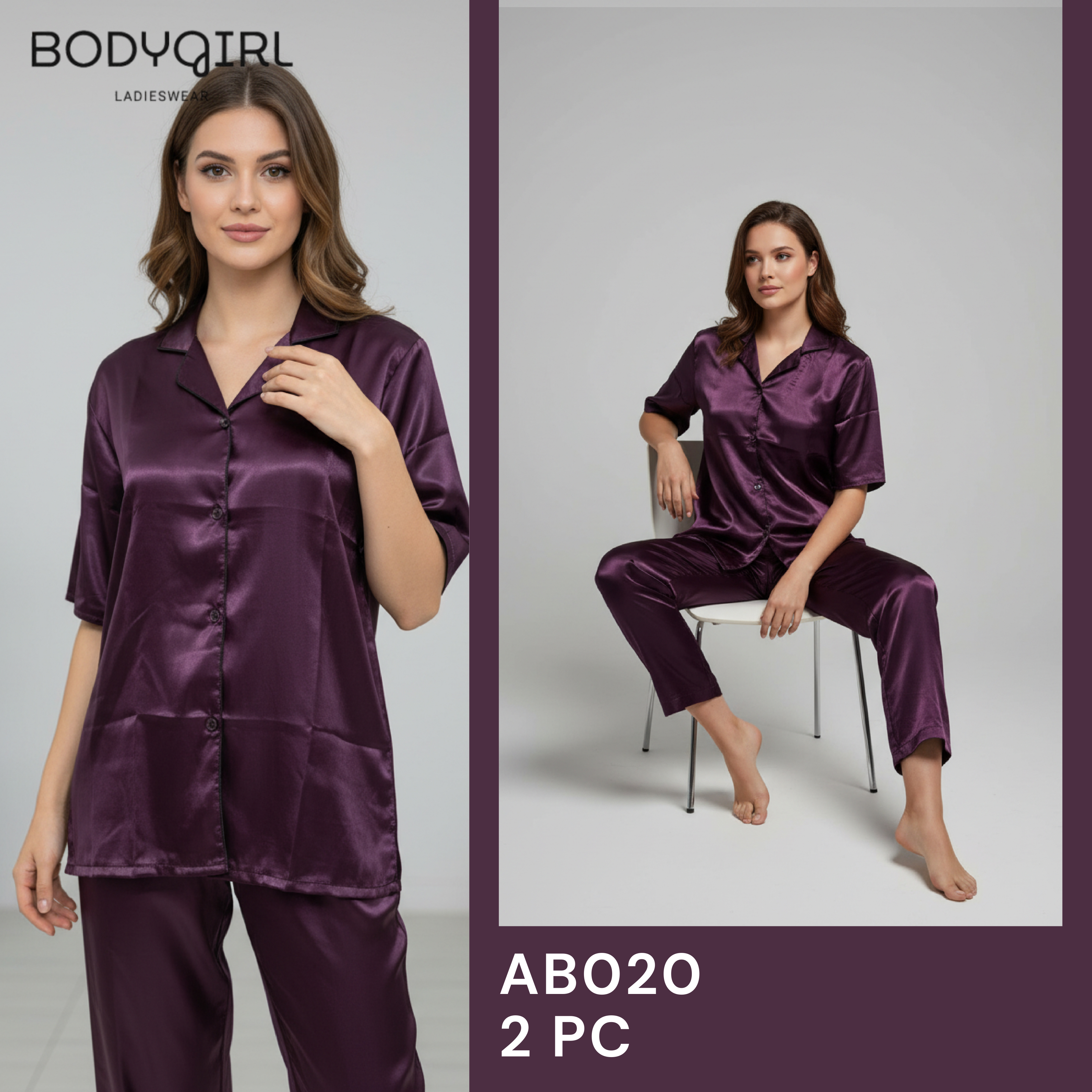 Silk Nightwear Set - 2 Piece Luxury Pajama with Piping Detail 