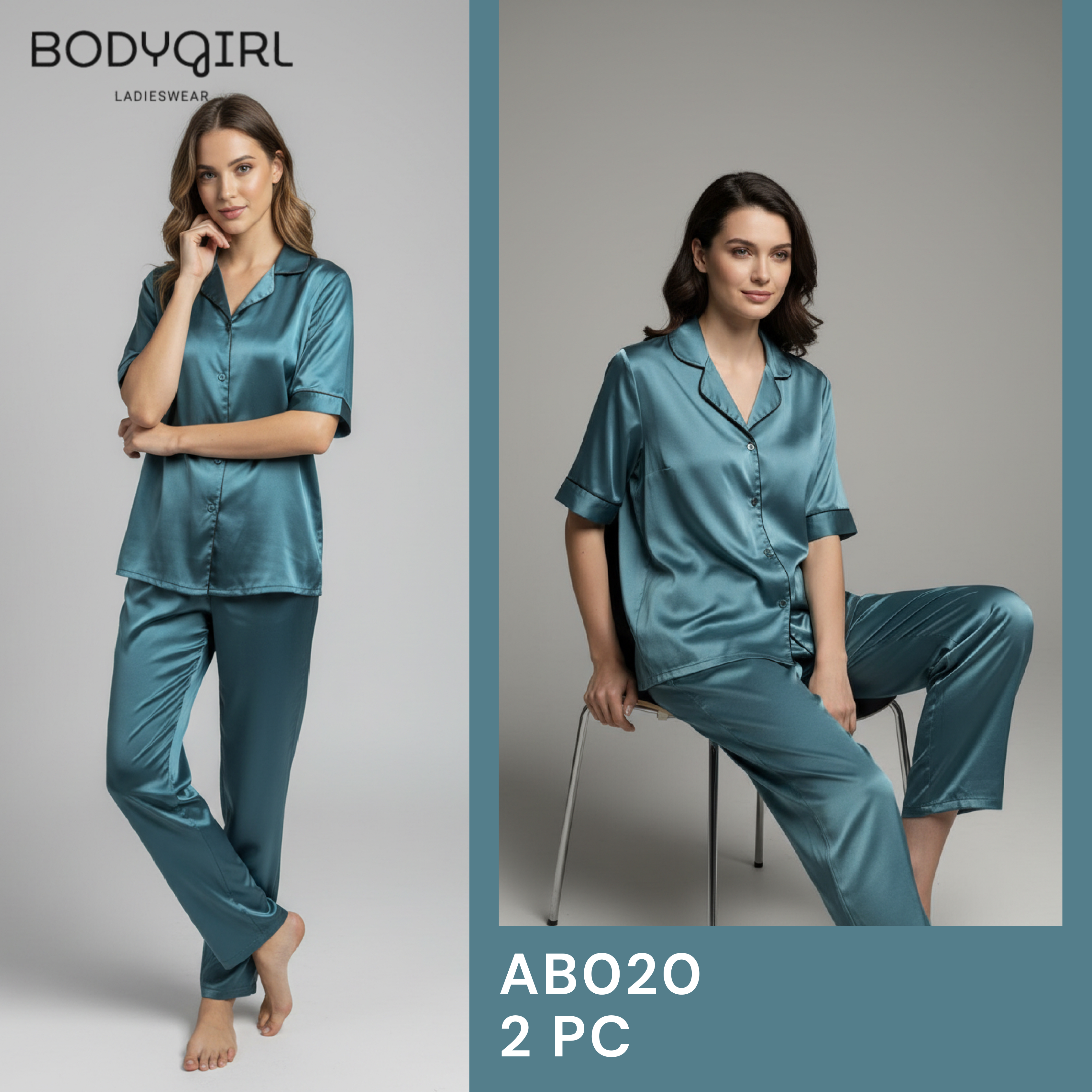 Silk Nightwear Set - 2 Piece Luxury Pajama with Piping Detail 