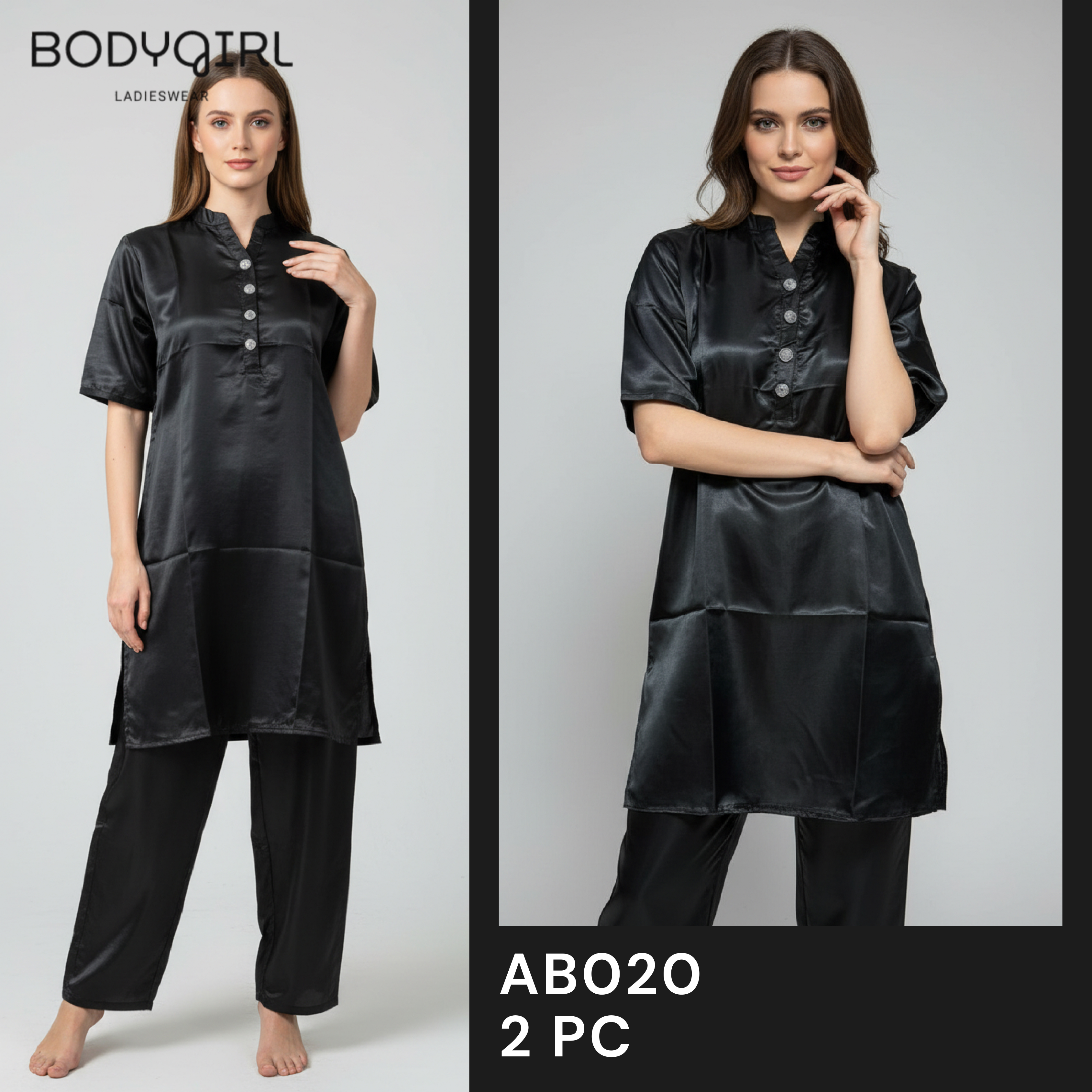 Silk Nightwear Set - 2 Piece Luxury Pajama with Piping Detail 