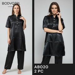 Silk Nightwear Set - 2 Piece Luxury Pajama with Piping Detail 