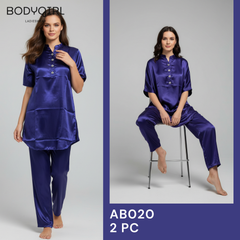 Silk Nightwear Set - 2 Piece Luxury Pajama with Piping Detail 