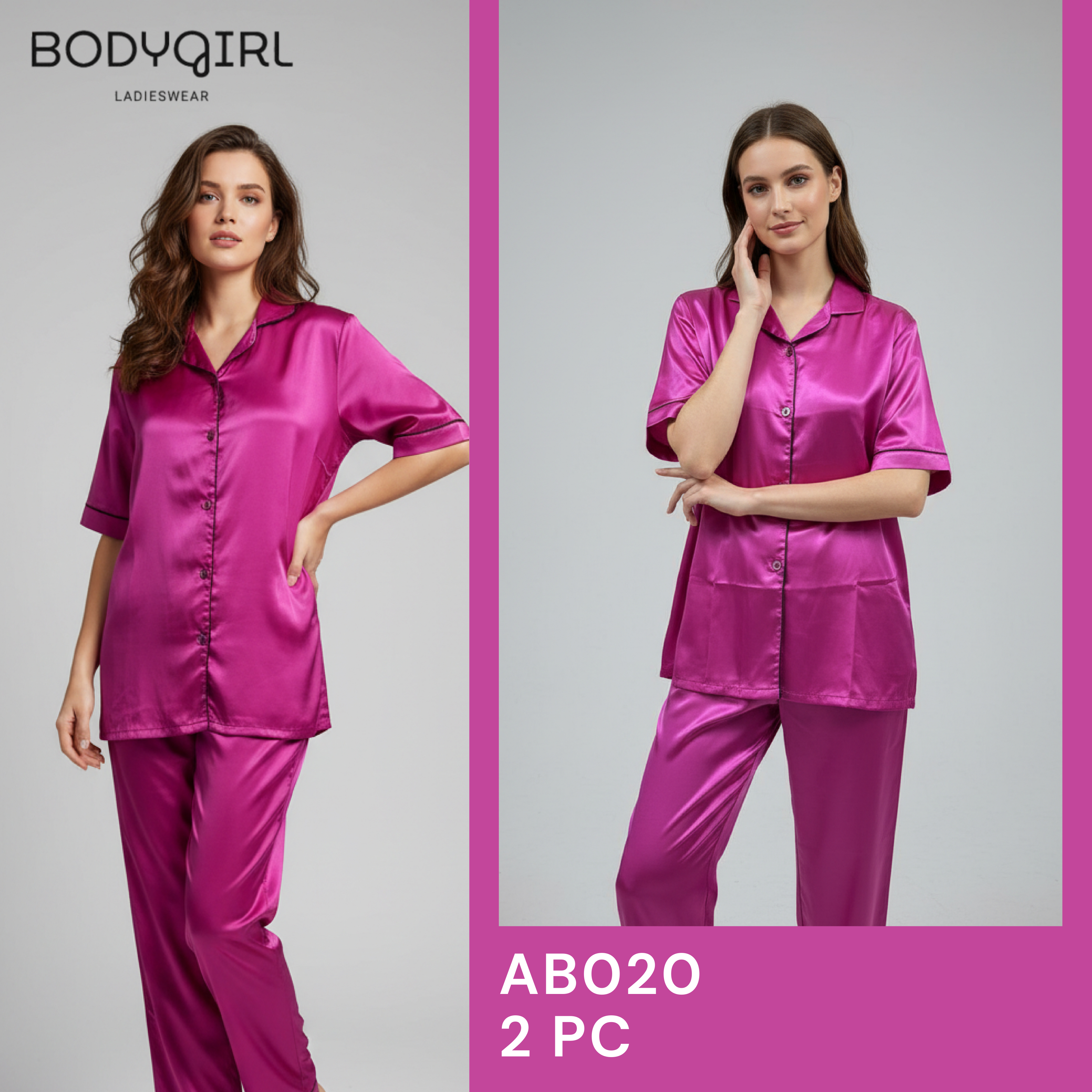 Silk Nightwear Set - 2 Piece Luxury Pajama with Piping Detail 