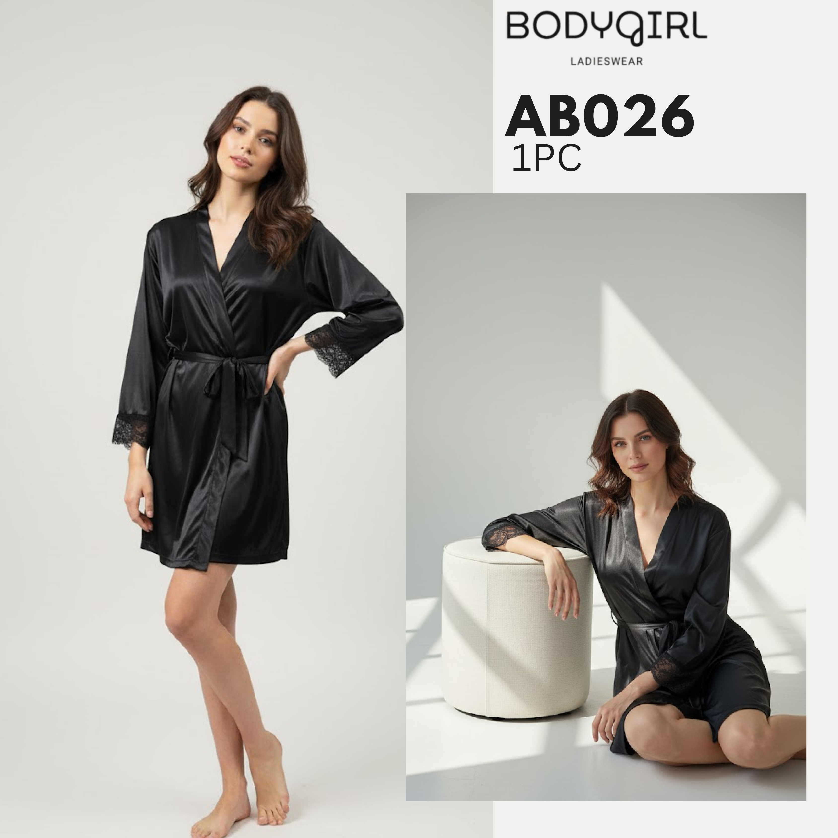  Silk Robe - Luxury Wrap Robe with Piping Detail 