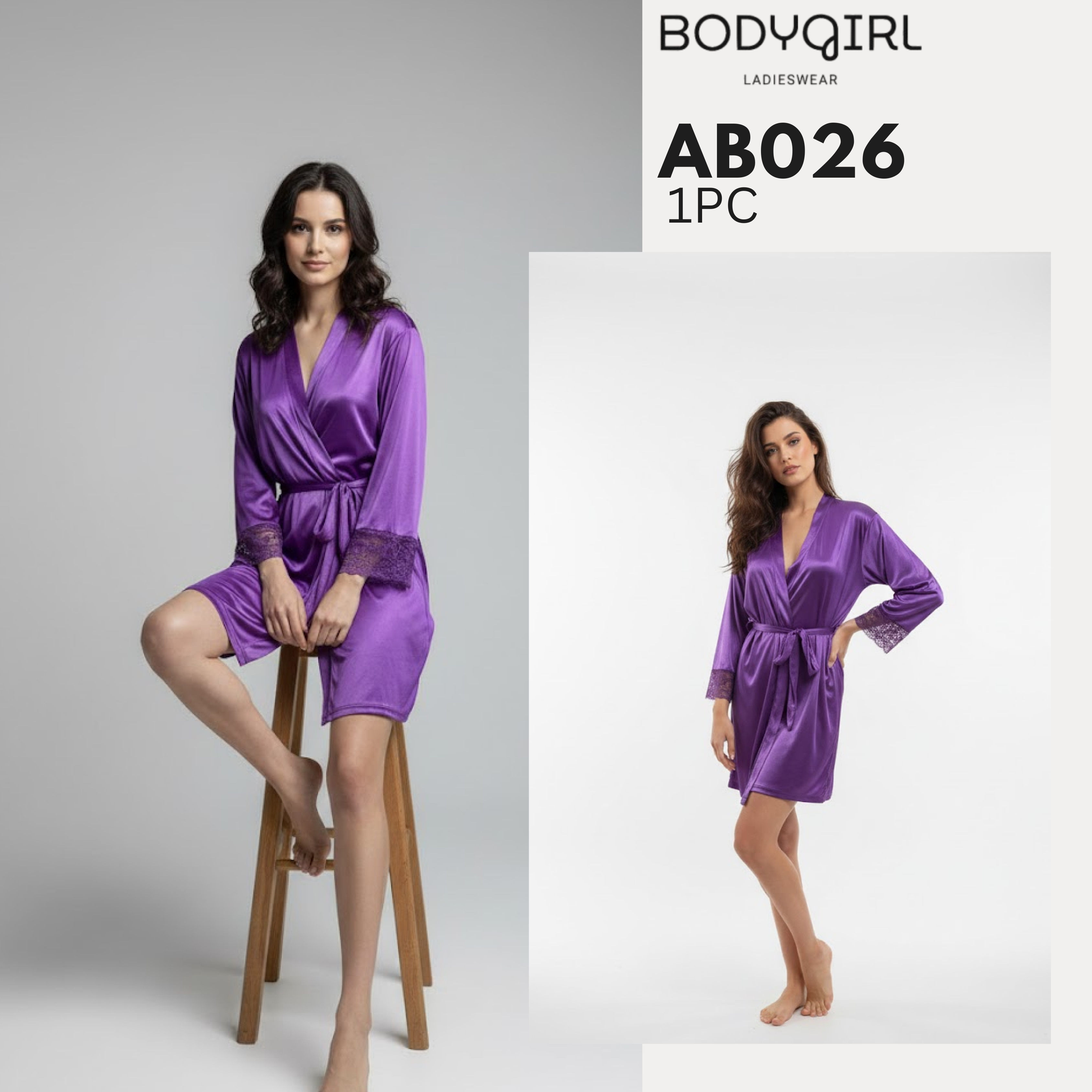 Silk Robe - Luxury Wrap Robe with Piping Detail